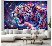 DLERFLOVR Tapiz de Pared Leopardo Feroz Colgante de Pared Grande Surrealismo Tapiz de Arte Decoración de Pared para Salón, Dormitorio, Baño, 150x130 cm, Púrpura