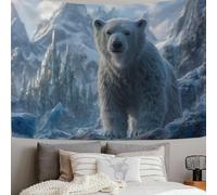 DLERFLOVR Tapiz de Pared Oso Polar Tapices de Tela Grandes Montaña Nevada Del Ártico Colgar de Pared Tapices Decorativos para Hogar Oficina Dormitorio, 230x180 cm, Azul Grisáceo