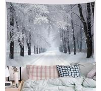 DLERFLOVR Tapiz Decorativo de Apartamento Paisaje Invernal Tapiz de Pared Camino Forestal Decoración de pared de Tela para Dormitorio, Sala de Estar, Habitación,230x180 cm, Gris