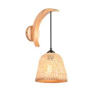 DLGLOLIN - Aplique de pared de bambú para tejer, lámpara de pared interior de madera, luna, E27, bohemia, iluminación de pared vintage, para dormitorio, sala de estar, pasillo, café