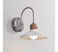 DLHH Aplique de Pared Moderno de cerámica con Rayas Elegantes en Crema, lámpara de Lectura con cableado Fijo para mesita de Noche cromada, Apliques de Metal Elegantes WABI Sabi, accesor