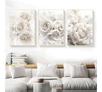 DLKAJFK Moderno juego de pósteres murales, paisaje natural, playa, cañas, rosas blancas, impresión en lienzo, juego de pósteres de fondo para la pared, sin marco (flores blancas, 3 unidades de 50 x 70