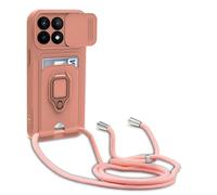 Dllatui Funda Compatible con Xiaomi Poco X6 Pro 5G/Redmi K70E 5G,Cuello Cordón Carcasa Silicona Suave,Ranura con Tarjetas,Carcasa Cubierta cámara Deslizante Proteger, Anillo Soporte (Pink)
