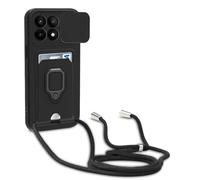 Dllatui Funda Compatible con Xiaomi Poco X6 Pro 5G/Redmi K70E 5G,Cuello Cordón Carcasa Silicona Suave,Ranura con Tarjetas,Carcasa Cubierta cámara Deslizante Proteger, Anillo Soporte (Negro)
