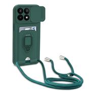 Dllatui Funda Compatible con Xiaomi Poco X6 Pro 5G/Redmi K70E 5G,Cuello Cordón Carcasa Silicona Suave,Ranura con Tarjetas,Carcasa Cubierta cámara Deslizante Proteger, Anillo Soporte (Verde)