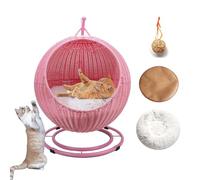 DLLDLGG Cama De Mimbre para Gatos, Hamaca para Gatos, Cesta Colgante, Cama Colgante para Gatos para Interior Y Exterior, Cesta Lavable para Mascotas, Cesta para Interior Y Exterior para Gatos(Pink)