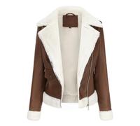 DLLDLGG Chaqueta De Piel De Aviador Marrón para Mujer, Parka Peplum con Ribete De Pelo Y Manga Larga para Invierno