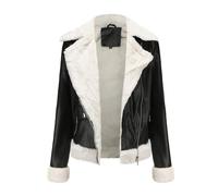 DLLDLGG Chaqueta De Piel De Aviador Marrón para Mujer, Parka Peplum con Ribete De Pelo Y Manga Larga para Invierno