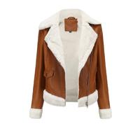 DLLDLGG Chaqueta De Piel De Aviador Marrón para Mujer, Parka Peplum con Ribete De Pelo Y Manga Larga para Invierno