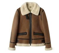 DLLDLGG Chaqueta de Piel Sintética de Invierno para Mujer, Abrigo de Piel de Aviador de Piel de Oveja de Invierno, Ropa de Abrigo con Cuello de Piel Sintética