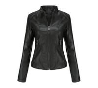 DLLDLGG Chaqueta de Piel Sintética para Mujer, Abrigo Corto de Motociclista de Moda para Otoño y Primavera con Detalle de Costura