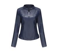 DLLDLGG Chaqueta de Piel Sintética para Mujer, Abrigo Corto de Motociclista de Moda para Otoño y Primavera con Detalle de Costura