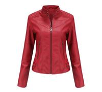 DLLDLGG Chaqueta de Piel Sintética para Mujer, Abrigo Corto de Motociclista de Moda para Otoño y Primavera con Detalle de Costura