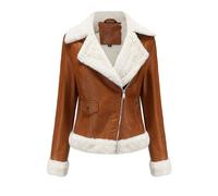 DLLDLGG Chaqueta de Piel Sintética para Mujer, Abrigo de Aviador Corto Tipo Bombardero, Chaqueta Corta de Piel de Cordero Sintética para Mujer de Invierno