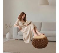 DLLDLGG Puf Otomano Redondo Moderno, Reposapiés Trenzado, Taburete Suave Acolchado, Reposapiés De Ratán Tejido A Mano para Sala De Estar, Dormitorio Y Oficina(Caramel Color,11.8x12.6in)