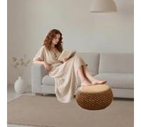 DLLDLGG Puf Otomano Redondo Moderno, Reposapiés Trenzado, Taburete Suave Acolchado, Reposapiés De Ratán Tejido A Mano para Sala De Estar, Dormitorio Y Oficina(Caramel Color,11.8x8.6in)