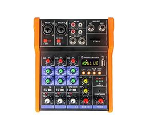 DLOETT PTM-4 mezclador de Audio, consola mezcladora de DJ con tarjeta de sonido USB 48V Phantom Power para PC, grabación, canto, Webcast Party