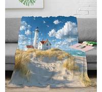 DLONIRPEX Estampado 3D Beach Scene Manta de Viaje Microfibra Ropa de Cama Ligera y Suave Coastal Serene Plaid de Viaje Compacto Anti-Bolitas para Viajes 40x50inch(100x130cm)