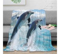 DLONIRPEX Estampado 3D Dolphins Jumping Manta de habitación Microfibra Ropa de Cama Lavable Wild Marine Life Manta de Cama Anti-Bolitas para Regalos para habitación Nueva 40x50inch(100x130cm)