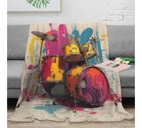 DLONIRPEX Estampado 3D Drum Set Manta de Cama Microfibra Ropa de Cama esponjosa y cálida Colorido Street Arte Manta de sofá Lavable para Regalos de Bienvenida a casa 60x80inch(150x200cm)