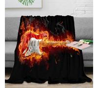 DLONIRPEX Estampado 3D Electric Guitar frazada Microfibra Ropa de Cama Lavable Flame Rock Plaid de frazada Anti-Bolitas para Estudiantes universitarios 80×90inch(200x230cm)