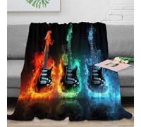 DLONIRPEX Estampado 3D Electric Guitar Manta de Cama Microfibra Ropa de Cama Anti-Bolitas Flame Effect Design Manta de Cama cálida para jóvenes Solteros en monoambiente 80×90inch(200x230cm)