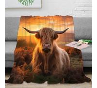 DLONIRPEX Estampado 3D Highland Cow Plaid de sofá Microfibra Ropa de Cama no desprende Pelusa Rustic Landscape Photo Manta de sofá Suave para jóvenes en Relax 80×90inch(200x230cm)