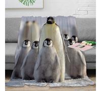 DLONIRPEX Estampado 3D Penguin Family Manta de Cama Microfibra Ropa de Cama Transpirable Antarctic Wildlife Scene Plaid de Cama Anti-Bolitas para jóvenes en habitación compartida 60x80inch(150x200cm)