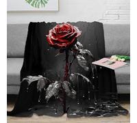 DLONIRPEX Estampado 3D Red Rose Manta de Cama Microfibra Ropa de Cama esponjosa y cálida Dark Moody Arte Manta de sofá Lavable para Regalos de Bienvenida a casa 50x60inch(127x152cm)