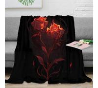 DLONIRPEX Estampado 3D Red Roses Flame Manta de Cama Microfibra Ropa de Cama Anti-Bolitas Arteistic Digital Design Plaid de Cama Esponjoso y cálido Lavable para Noches 80×90inch(200x230cm)