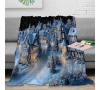 DLONIRPEX Estampado 3D Village Scene Manta de salón Microfibra Ropa de Cama Anti-Bolitas Acogedor Snow-Covered Manta de salón Lavable para jóvenes en casa compartida 40x50inch(100x130cm)
