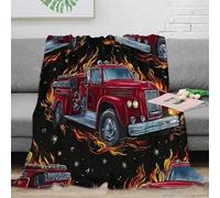 DLONIRPEX Estampado 3D Vintage Fire Truck Manta Microfibra Ropa de Cama Lavable en Lavadora Flame Arte ilustra Plaid Anti-Bolitas para Estudiantes Fuera de casa 80×90inch(200x230cm)