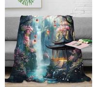 DLONIRPEX Estampado 3D Waterfall Scene Manta de Cama Microfibra Ropa de Cama Lavable Oriental Garden Plaid de Cama Suave y cálido Anti-Bolitas para Uso Nocturno 50x60inch(127x152cm)