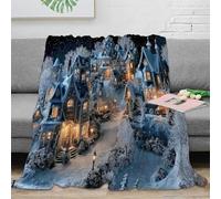 DLONIRPEX Estampado 3D Winter Village Manta de salón Microfibra Ropa de Cama no desprende Pelusa Acogedor Fairy Tale Plaid de salón cálido para jóvenes en casa con Amigos 50x60inch(127x152cm)