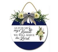 DLONVOH As For Me My House We Will Serve The Lord for Front Door Porch Farmhouse - Letrero de madera rústica para decoración de pared para el hogar, sala de estar, dormitorio, versículo bíblico, color