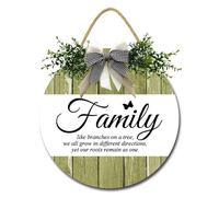 DLONVOH Letrero de bienvenida con texto en inglés "Family Where Life Begins and Love Never Ends" para puerta delantera, porche, granja, rústico, madera, decoración de pared para decoración del hogar