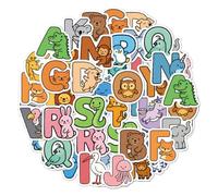 DLPRK 156 Pegatinas Adhesivas de Letras con Animales - Stickers ABC Impermeables y Decorativos para Aprender y Crear, Ideal para DIY, Botellas, Portátiles, Pizarras y Más (Multicolor)
