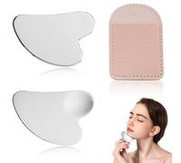 DLPRK 2 Piezas Gua Sha Acero Inoxidable, GuaSha Facial, Herramienta de Masaje Raspado Guasha, Rascador de Masaje de Drenaje Linfático para Cara, Ojos, Cuello, Cuerpo