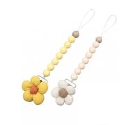 DLPRK Cadena Chupete Bebé 2 Uds. Modelo Floral Crema y Amarillo, Cuerda Segura Ajustable con Cierre Rápido, Higiene y Seguridad para Cochecito y Acceso Inmediato