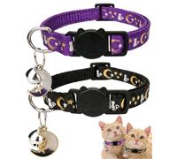 DLPRK Collar Gato Set de 2 | Negro y Púrpura | Brillo Nocturno Alta Visibilidad | Cierre Ruptible Anti-ahogo | Seguridad para Gatos y Cachorros Externos