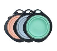 DLPRK Juego de 3 cuencos plegables para perros con mosquetón, forma de una sola pieza, sin caídas ni grietas, cuenco de silicona para mascotas, paseos (rosa, azul, verde)