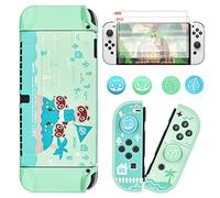 DLseego Animal Crossing Switch OLED Case Funda protectora acoplable Shell duro Joy Con accesorio de piel con 4 tapones para el pulgar y 2 protectores de pantalla