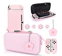 DLseego Funda de Transporte Compatible con Accesorios de Switch para Consola de Switch con Funda Protectora de Switch Duro acoplable y Tapas de Agarre para el Pulgar, Rosa