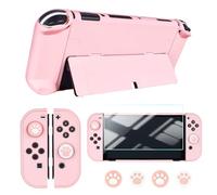 DLseego Funda para Nintendo Switch modelo OLED, funda protectora rígida con diseño de absorción de golpes y antiarañazos, protector de pantalla y 4 tapas para pulgar para interruptor OLED 2021 - Rosa