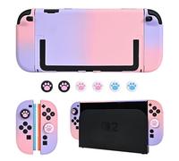 DLseego Funda para Switch 2 2025,Funda Protectora Dockable de PC con 2 Mangos y 6PCS Agarres para el Pulgar,Violeta+Rosa