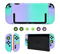 DLseego Funda para Switch 2 2025,Funda Protectora Dockable de PC con 2 Mangos y 6PCS Agarres para el Pulgar,Violeta+Verde