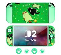 DLseego Funda Protectora Compatible con Switch 2,Funda Blanda de Silicona Acoplable,Cubierta Diseño Anti-Rayaduras y Absorción de Golpes para NS2 Cubierta de Mango y 4PCS Pulgar Grip Caps,Verde