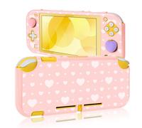 DLseego Funda protectora compatible con Switch Lite, Impresión de corazones de amor Funda protectora rígida de PC Funda a prueba de golpes con 2 almohadillas para el pulgar,Rosa
