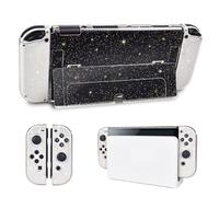 DLseego Funda Protectora para Nintendo Switch OLED Modelo 2021, Cubierta Trasera de PC Acoplable con Purpurina con Carcasa Abatible Compatible con Consola Switch OLED, Oro