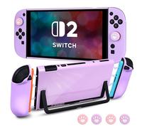 DLseego Funda Protectora para Switch 2, Carcasa Rígida Acoplable, Resistente Arañazos y a los Golpes, Piel Protectora y Funda de Silicona Suave con 4PCS Tapas para los Pulgares,Morado